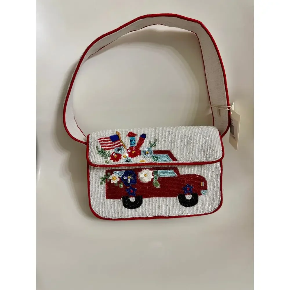 Sol & Mer Beaded Americana Truck Shoulder Bag Novelty Purse NWT